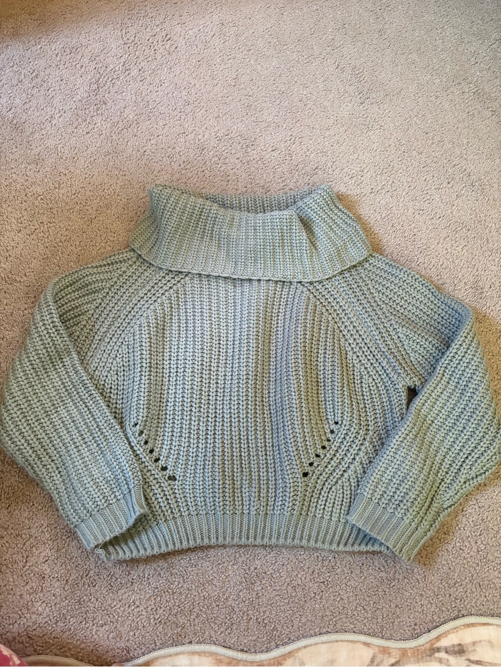 moon & madison Cropped Chunky Cowl Neck Sweater in Sage Green
